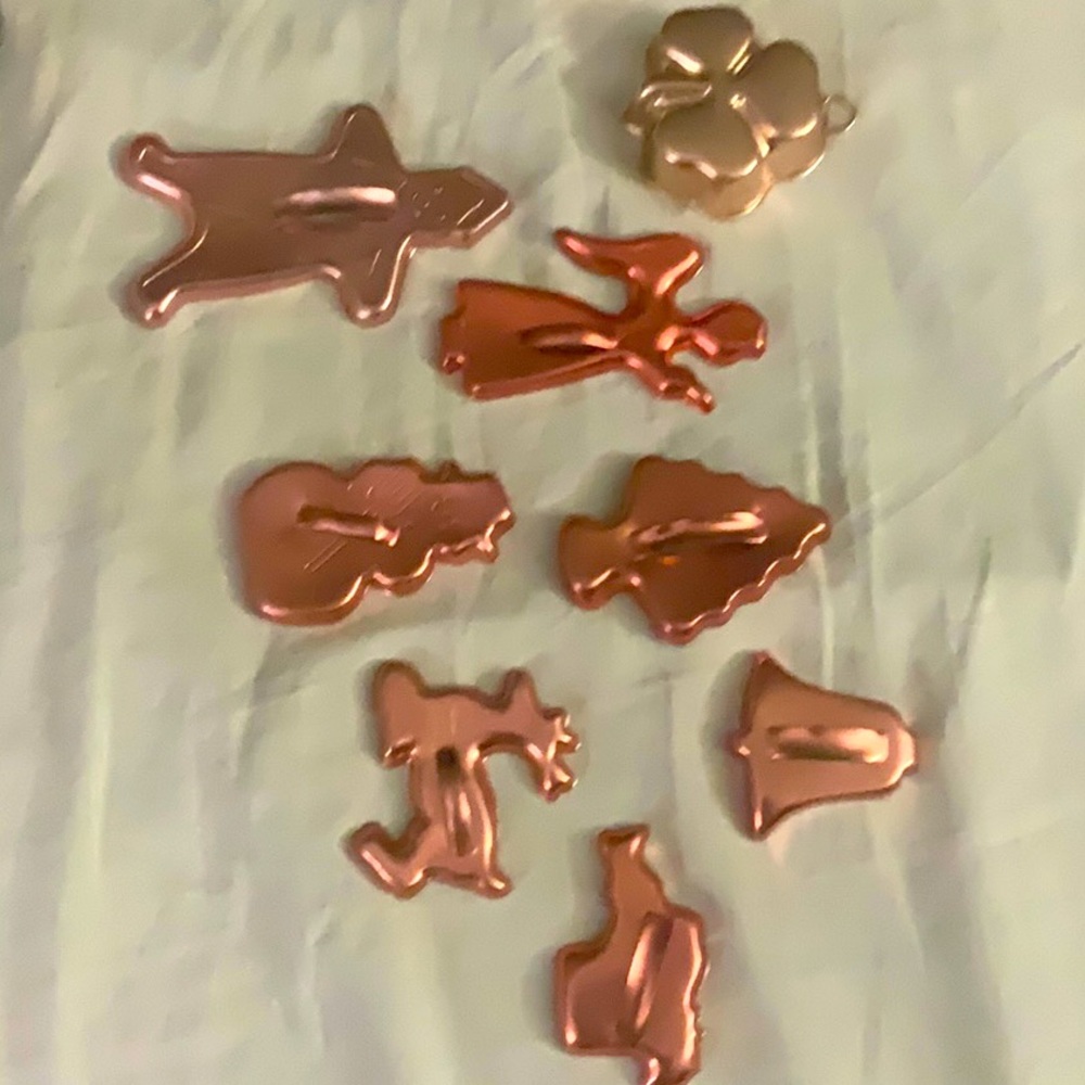 Vintage Cookie Cutters Lot of 8 Metal Molds Holidays Gingerbread Copper Colors